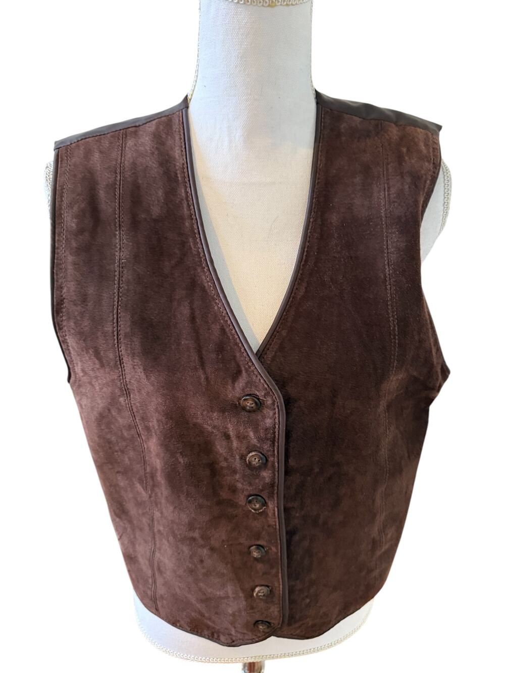 Vintage Brown Suede Button Front Vest S